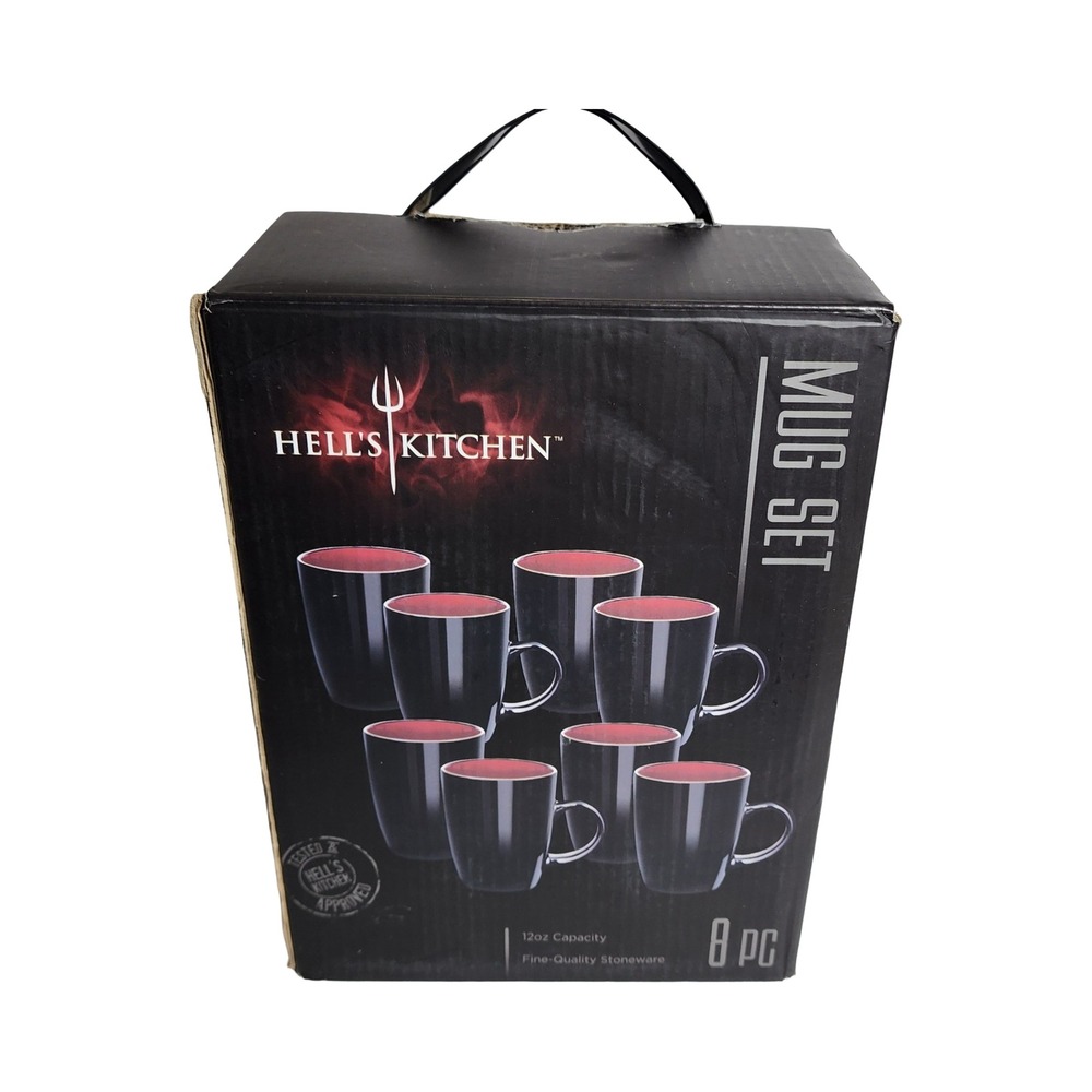 Hells Kitchen‎ 8 Piece Mug Set 12oz Black and Red Stoneware Gordon Ramsay HK